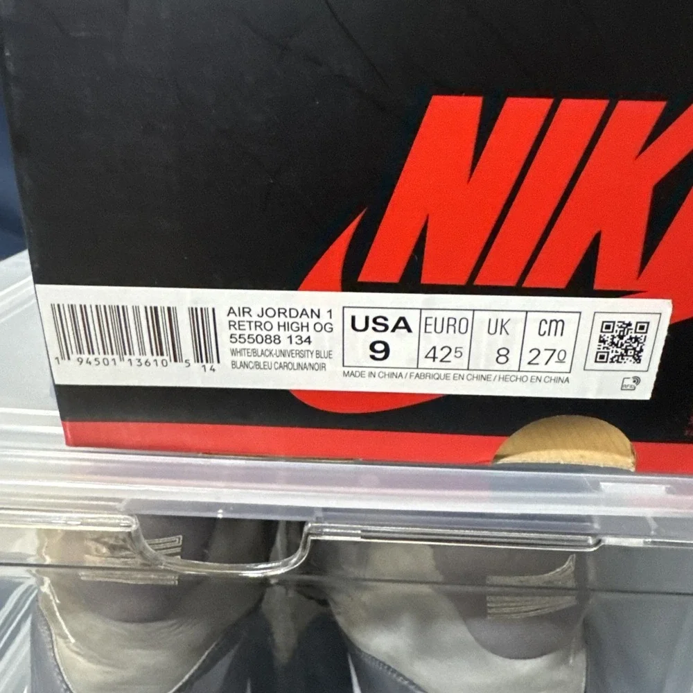 Nike Air Jordan 1 Retro High OG White Black University Blue Size 9 555088-134 - Picture 9 of 9